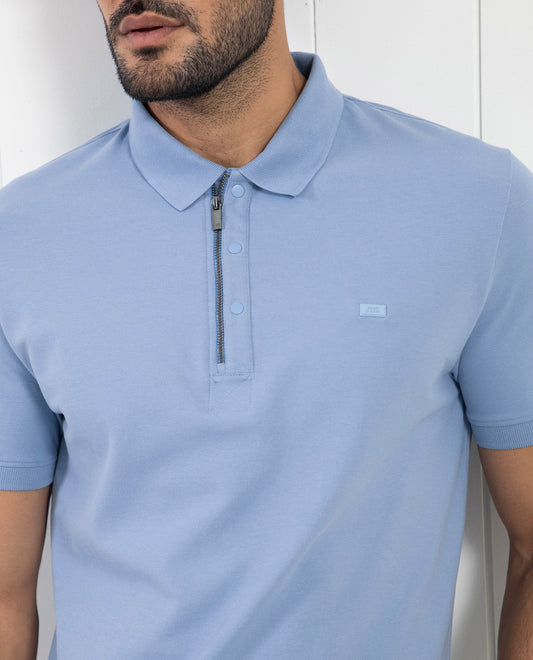 Rare Rabbit Men's Saliso Light Purple Cotton Fabric Collared Neck Zipper and Snap Button Closure Half Sleeve Polo T-Shirt