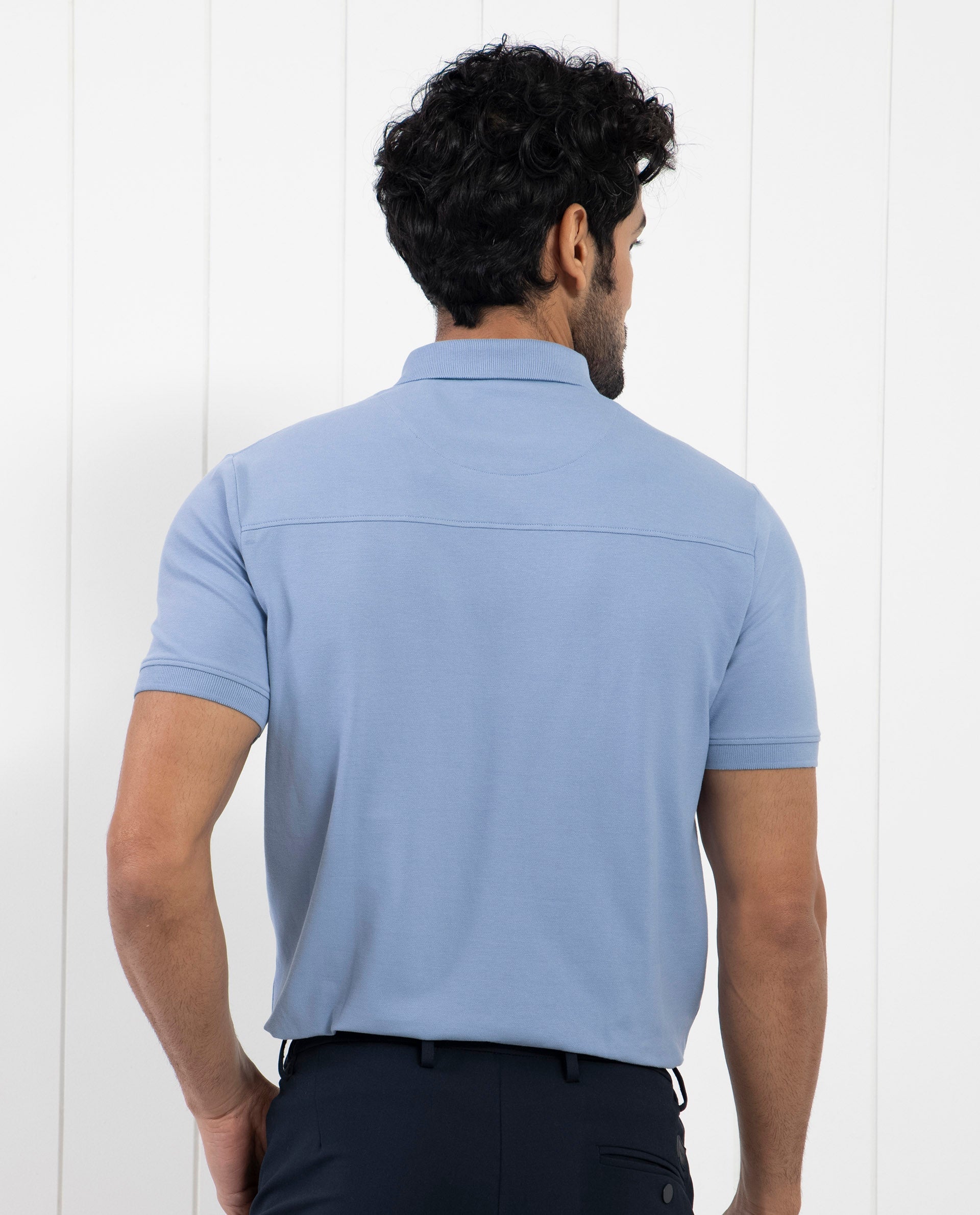 Rare Rabbit Men's Saliso Light Purple Cotton Fabric Collared Neck Zipper and Snap Button Closure Half Sleeve Polo T-Shirt