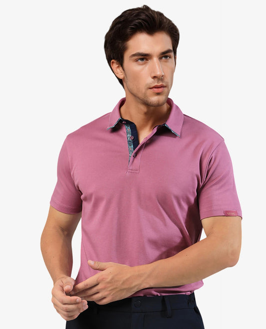 Rare Rabbit Tap Pastel Purple Polo Cotton Fabric Short Sleeve Polo Collar Slim Fit
